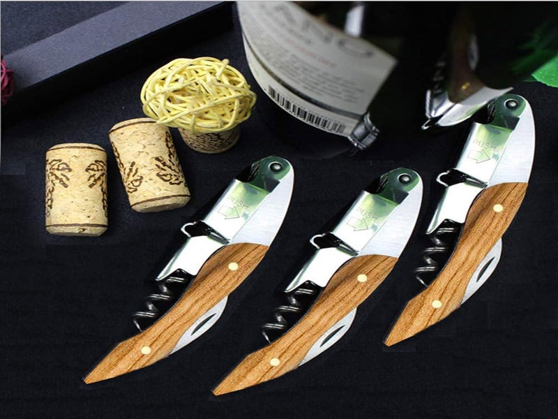 Kit-Home Professional Waiter Corkscrew Wine Key for Bartenders Set of 3,With Long Rosewood Handle Stainless Steel Handle Wine Opener for Bar Restaurant Waiters, Sommelier, Bartend (Big Wood 3 Packs) - Image 5